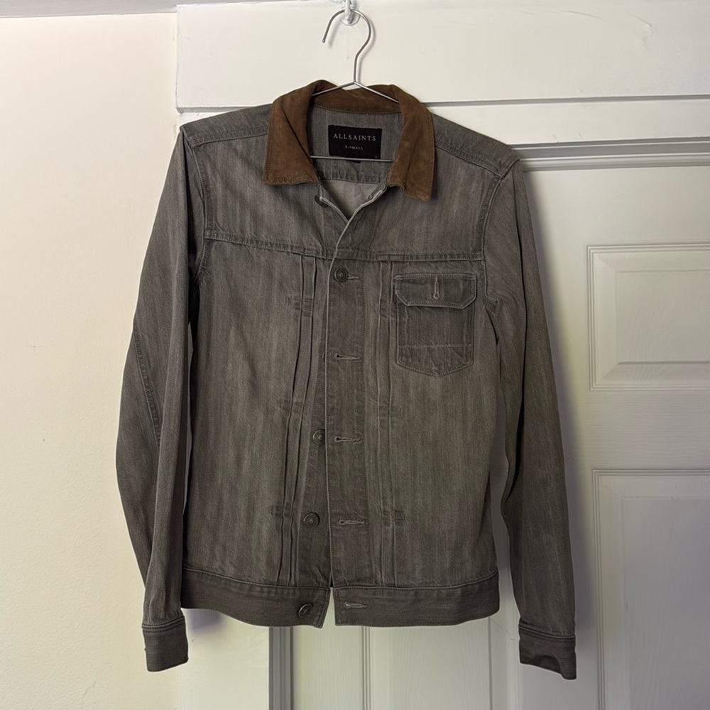 All Saints Hough Denim Jacket with suede collar